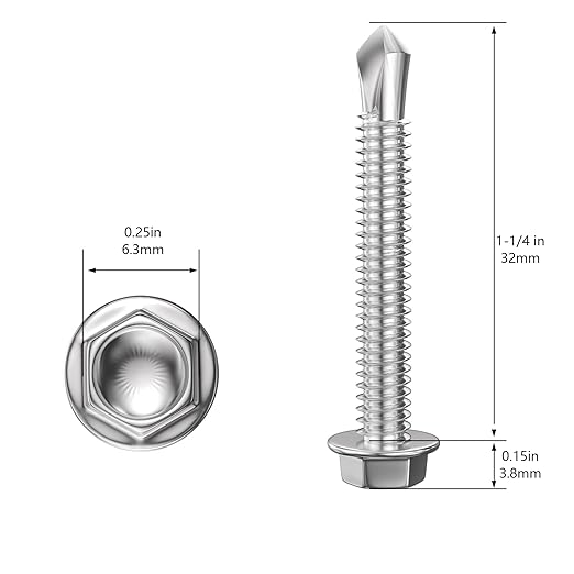 (200Pcs) #8×1-1/4" Hex Washer Head Self Drilling Screws, 410 Stainless Steel Metal SheetScrews，TEK Screws, Sheet Metal Self Tapping Screws