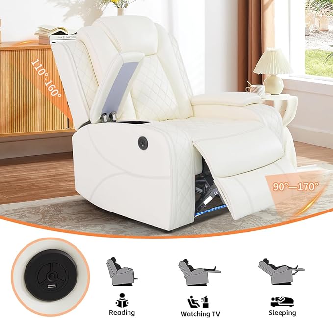 Power Recliner Sofa Set with LED, Leather Reclining Sofa Set Living Room Furniture Set, 2PCS Recliner Loveseat & Chair Sets with Smart Charging Pad,Cup Holders for Home/Office