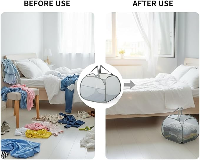 Kimmama Collapsible Mesh Laundry Basket, Foldable Pop Up Laundry Hamper with Side Pocket, Removable Clothes Storage Bin with Handle for Laundry Room, College Drom, Bathroom, Kid Room, Travel, 95L