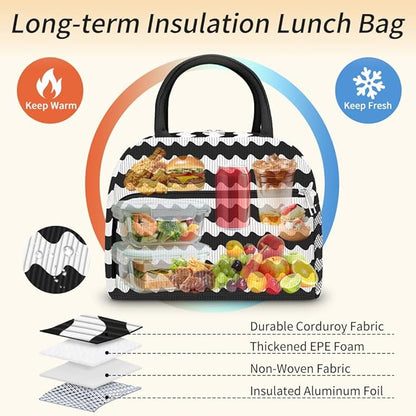 Coobiiya Lunch Bag Lunch Box for Women Men,Large Capacity Corduroy Lunch Tote Bags Insulated Reusable LunchBags Cute Cooler Bag for Work Travel Picnic adults