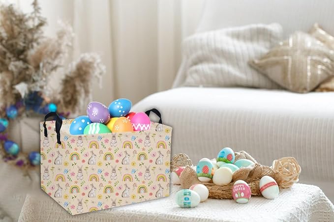 Rectangular Easter Baskets Gift Basket Empty Pink Bunny Kids Storage Bins Baby Boy Basket Kids Toy Storage Bin Organizer Box Room Decor for Home( Rabbit)