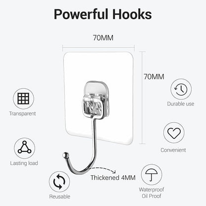 Large Adhesive Hooks, 18-Pack Hold 44lb(Max) Heavy Duty Sticky Hooks,Waterproof & Rustproof Wall Hook for Hanging Can be Use Kitchen Bathroom Outdoor Ceiling Office, Transparent