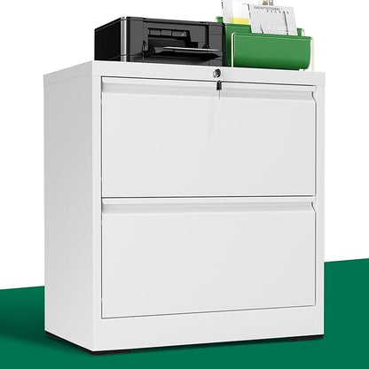 2 Drawer Lateral File Cabinet with Lock, 26.77“W File Cabinets for Home Office Legal/Letter A4 Size, File Cabinet Storage Cabinet,Require Assembly, White