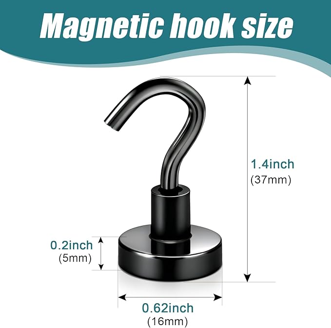 MAGXCENE 20 Pack Magnetic Hooks Heavy Duty, Strong Magnet Hooks for Cruise Refrigerator, Neodymium Magnets with Hooks for Grill Hanging Kitchen Tool Storage, Black