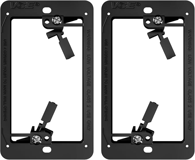 VCE Low Voltage Mounting Bracket 2 Pack, Flush Low Voltage Box for Single Gang Wall Plate, Telephone Wires, Network Cables, HDMI, Coaxial, Speaker Cables, Black