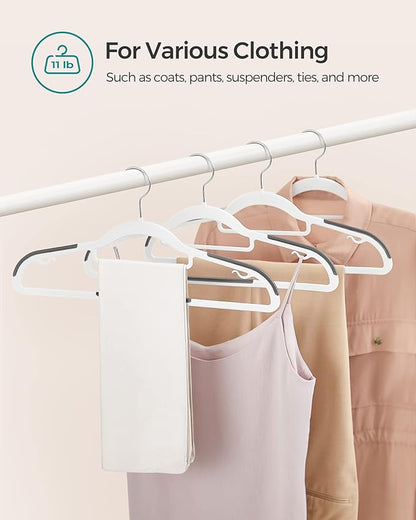 SONGMICS Pack of 50 Coat Hangers, Heavy-Duty Plastic Hangers, Clothes Hangers, White and Dark Gray UCRP020W02