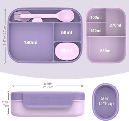 Caperci Stackable Bento Lunch Box for Adult & Teens - Reinforced Leak-Proof Lunch Container 4-Compartment with Utensils & Sauce Container, BPA-Free, Dishwasher/Microwave Safe, 47oz (Orchid Bloom)