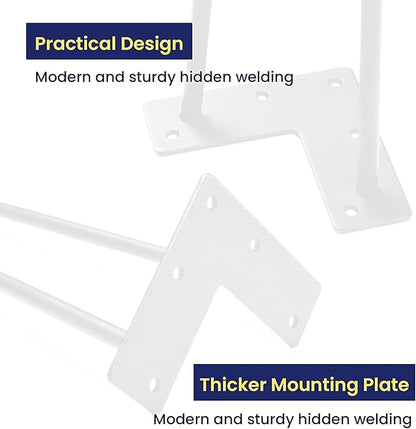 SMARTSTANDARD 4 Inch Heavy Duty Hairpin Furniture Legs, Metal Home DIY Projects for Nightstand, Coffee Table, Desk, etc with Rubber Floor Protectors White 4PCS
