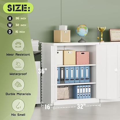 Oakcloud Metal Storage Cabinet Tool Organizer, 36" Lockable Garage Storage Tool Cabinets with 2 Doors and 2 Adjustable Shelves, Locking File Cabinet for Office, Home, School (36“-White)