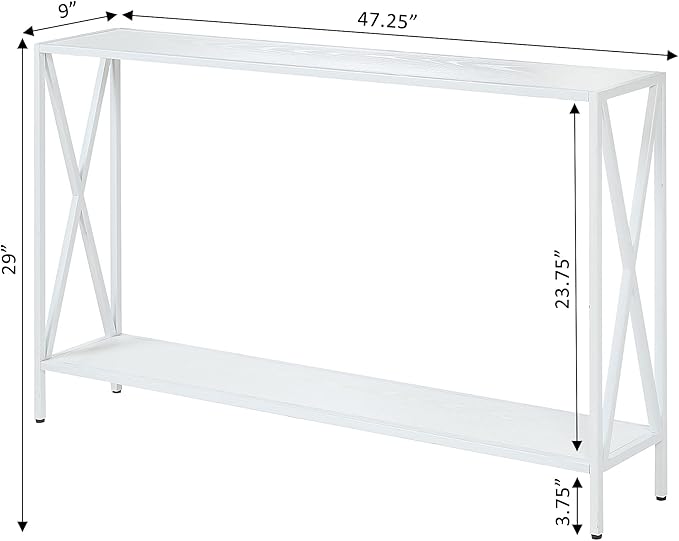 Convenience Concepts Tucson Console Table 47.25" - Modern Sofa Table with Storage Shelf, Entryway Hall Table for Living Room, White/White