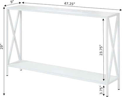 Convenience Concepts Tucson Console Table 47.25" - Modern Sofa Table with Storage Shelf, Entryway Hall Table for Living Room, White/White