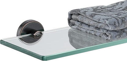 JQK Bathroom Glass Shelf Oil Rubbed Bronze, Tempered Glass Shower Storage 14 by 5 inches, 304 Stainless Steel ORB Wall Mount, TGS101L14-ORB