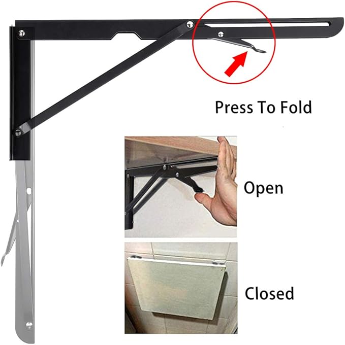 Sumnacon Sturdy Folding Shelf Brackets - Heavy Duty Metal Triangle Table Bench 2 Pcs Folding Shelf Bracket White for Wall Mounted (16 Inch Black)
