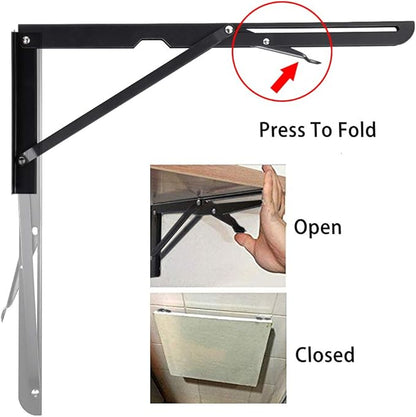 Sumnacon Sturdy Folding Shelf Brackets - Heavy Duty Metal Triangle Table Bench 2 Pcs Folding Shelf Bracket White for Wall Mounted (16 Inch Black)