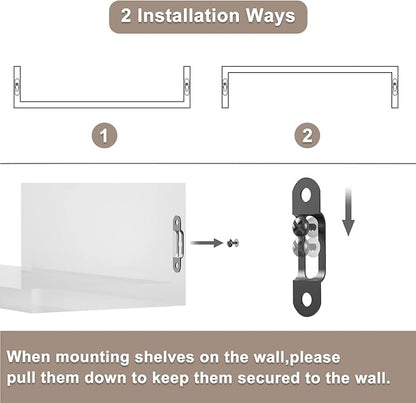 SRIWATANA Floating Shelves Wall Mounted, Solid Wood Wall Shelves Set of 3, Dark Brown…