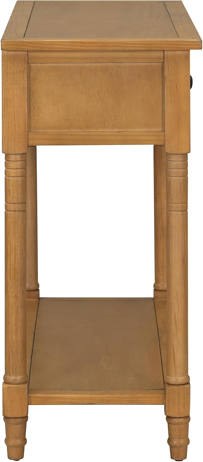 35.34" Console Table Traditional Design with Two Drawers and Bottom Shelf,Natural