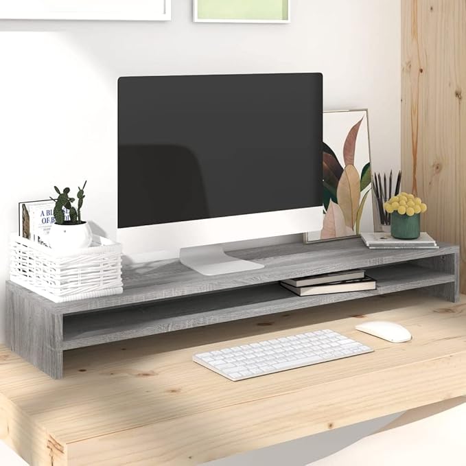 vidaXL Monitor Stand, 2 Tier Desktop Monitor Stand Riser, Storage Desk Organizer, Computer Keyboard Stand, Gray Sonoma Engineered Wood