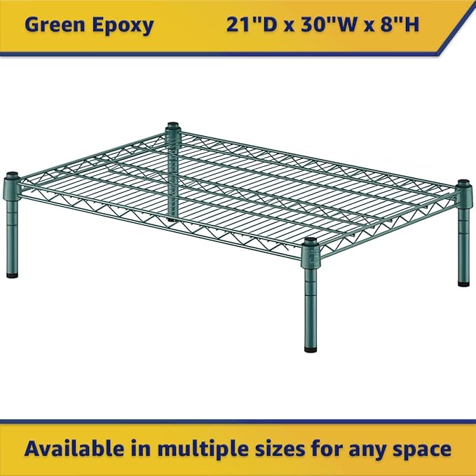 21" x 30" x 8" Green Epoxy Wire Storage Shelf, Dunnage Rack, Commercial 1 Tier Small Shelf