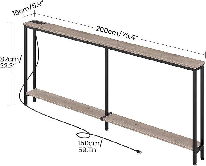78.7" Narrow Console Table with Charging Station, Behind Couch Table with 2 AC Outlets, 1 USB and 1 Type-C Port for Hallway, Living Room, Foyer, Greige and Black TXG02UBG