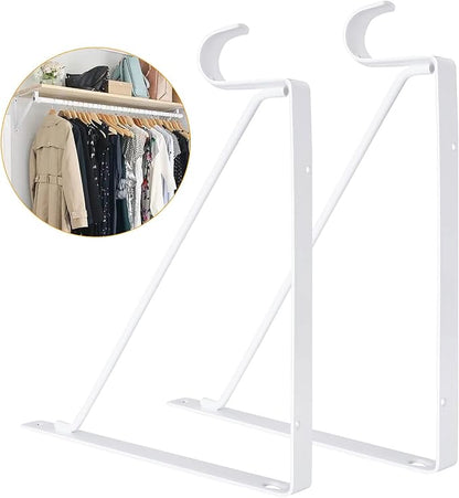 4 Pack Heavy Duty Closet Rod Brackets Holder 11 x 11 x 1 Inch White Closet Rod Support Bracket Black Steel Closet Rod Holders for Hanging Clothes Rod Support Brackets (White - 4Pack)