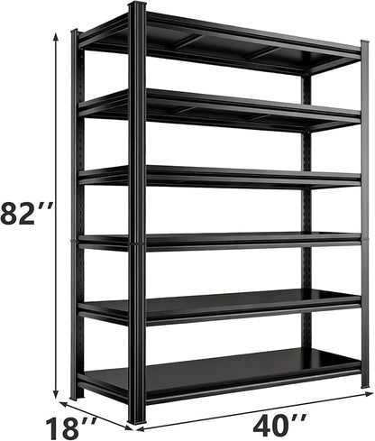 Adjustable 6-Tier Garage Shelving, Heavy Duty Steel Storage Rack, High Load Capacity, Ideal for Garage, Warehouse, or Home Organization (6-Tier 82" H x 40" W x 18" D)