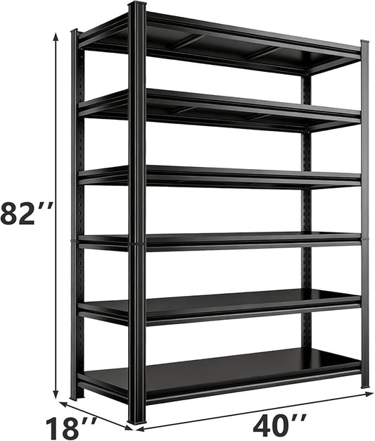 Adjustable 6-Tier Garage Shelving, Heavy Duty Steel Storage Rack, High Load Capacity, Ideal for Garage, Warehouse, or Home Organization (6-Tier 82" H x 40" W x 18" D)