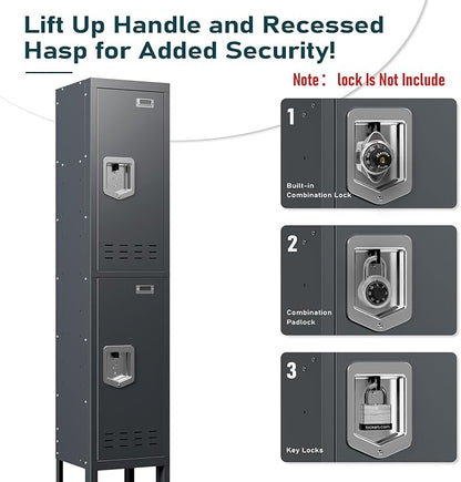 Metal Lockers - 66" Height Steel Lockers for Employees with 2 Door Storage Locker with Card Slot for Employees Gym School Home Office Garage - Assembly Required