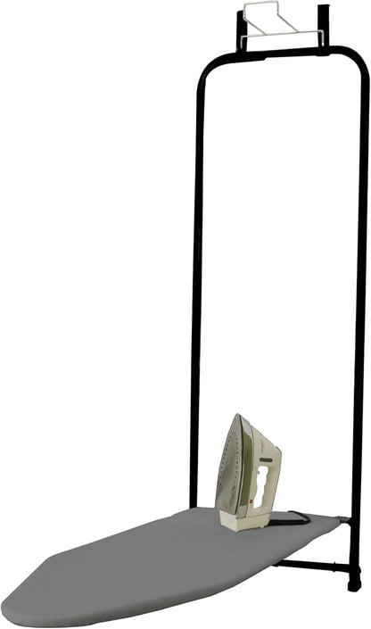 Household Essentials Over The Door Ironing Board, Self-Closing, Slim and Compact, Perfect for Small Spaces, Includes Padded Board Cover, Matte Black