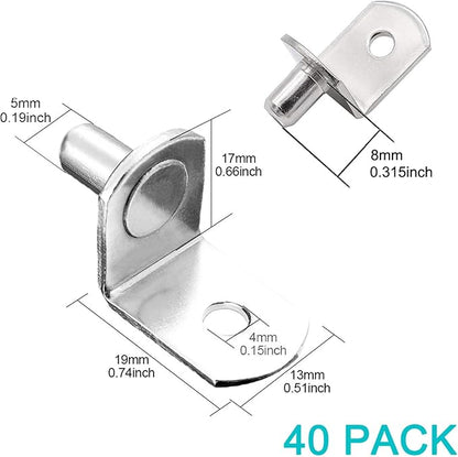 Shelf Support Pegs,40 Pcs Cabinet Shelf Bracket Pegs with Hole,5mm Diameter Pegs for Shelves,L-Shaped Nickel Plated Shelf Pins Holders for Bookcase Kitchen Closet Shelf Shelves Furniture-Silver