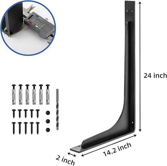 24 x14.2 INCH Shelf Brackets,L Shelf Brackets,Vertical Angle, Premium Alloy Metal Heavy Duty Shelf Bracket, high Strength Mounting Hardware Included, Corner Brace Joint,Pack of 2.