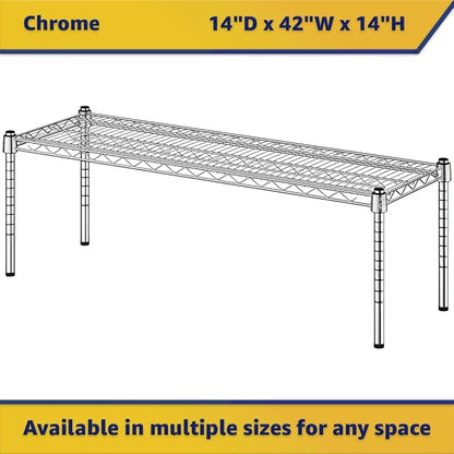 14" x 42" x 14" Chrome Wire Storage Shelf, Dunnage Rack, Commercial 1 Tier Small Shelf