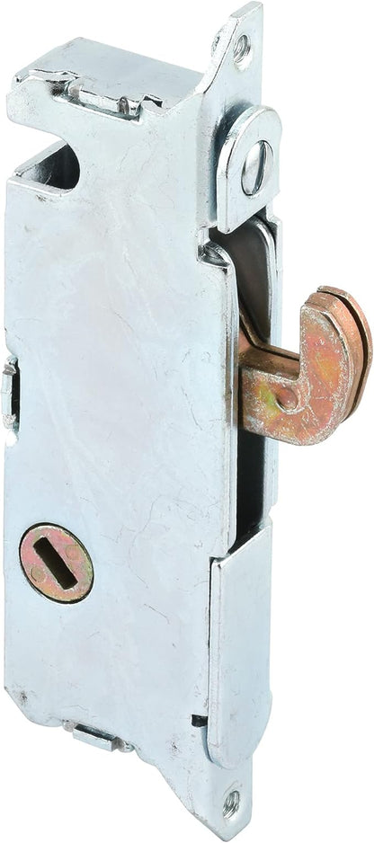 Prime-Line E 2014 Mortise Lock - Adjustable, Spring-Loaded Hook Latch Projection for Sliding Patio Doors Constructed of Wood, Aluminum and Vinyl, 3-11/16 In., 45º Keyway, Round Face (Single Pack)