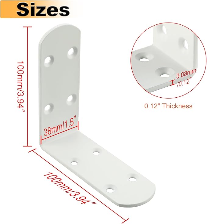 Alise 4Pcs Shelf Brackets White, Stainless Steel Floating Shelf Brackets Corner Brackets, L Brackets for Shelves, 90 Degree Angle Bracket, Heavy Duty Shelf Brackets for Wood Furniture (3.94X3.94 in)