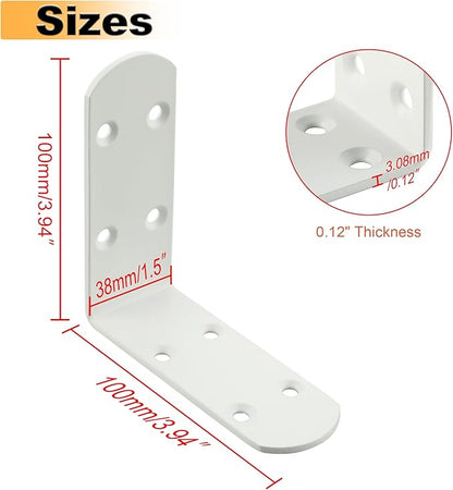 Alise 4Pcs Shelf Brackets White, Stainless Steel Floating Shelf Brackets Corner Brackets, L Brackets for Shelves, 90 Degree Angle Bracket, Heavy Duty Shelf Brackets for Wood Furniture (3.94X3.94 in)