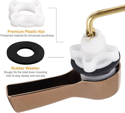 Hibbent Universal Metal Front Mount Toilet Handle Replacement Kit, Brass Toilet Flush Tank Lever with Stainless Steel Flapper Chains for Most Toilets, Rose Gold