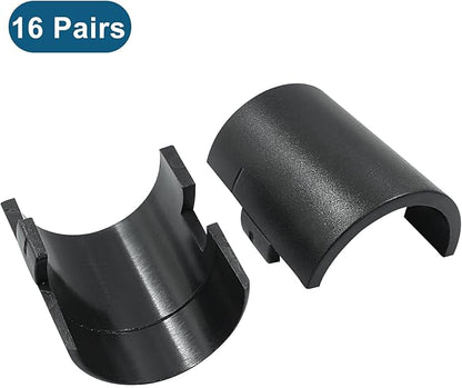 32Pcs (16 Pairs) Wire Shelf Clips, 1.5"(38.3mm Inner Diameter) Post Wire Shelving Shelf Lock Clips, Plastic Black Shelving Sleeves Replacements for Wire Shelving System