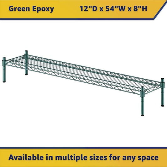 12" x 54" x 8" Green Epoxy Wire Storage Shelf, Dunnage Rack, Commercial 1 Tier Small Shelf