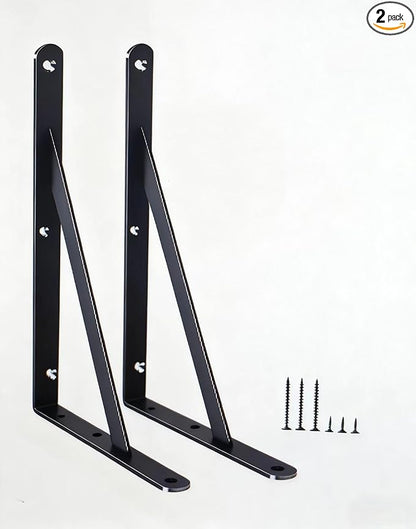 2 Pack L8 x H 6" Black Heavy Duty Shelf Brackets with Screws Metal Shelf Brackets Shelf Support Angle Brackets for Shelves L Brackets Heavy Duty Floating Shelf