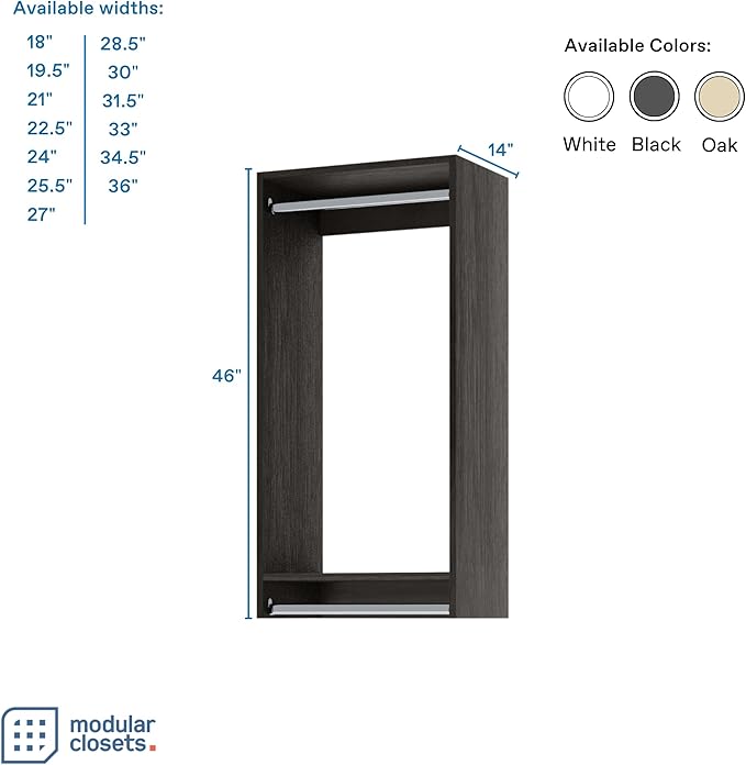 Double Hanging Closet Unit - Modular Corner Closet System - Grey, 22.5 inches Wide - Includes Shelves