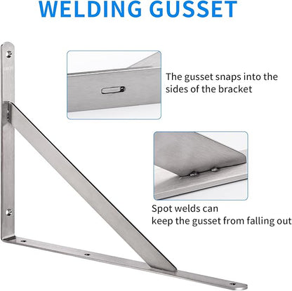 YUMORE 18" Shelf Bracket Stainless Steel, Heavy Duty Solid Shelf Support, Max Load: 550lb, Corner Brace Joint Right Angle Bracket, DIY L Bracket, 2 Pack