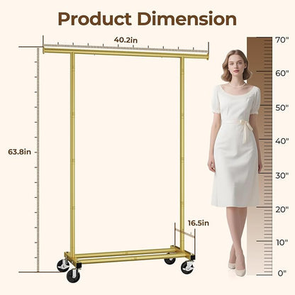 Clothes Rack, Clothing Rack for Hanging Clothes, Rolling Garment Rack Sturdy Coat Rack Portable Wardrobe Rack Metal Closet Rack for Bedroom Laundry Living Room, Gold