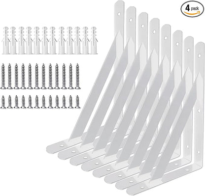 18 inch Heavy Duty Shelf Brackets, Metal Floating Shelf Brackets for Wall, White Industrial Wall Mounted Shelf Supports for Wood Desk, Countertop, Bookshelf
