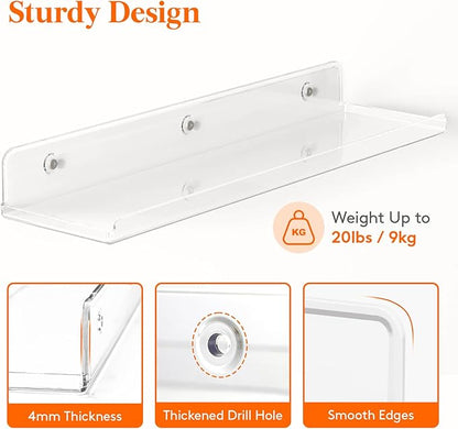 Lifewit Floating Shelves for Bathroom, 14" Clear Wall Organizer for Makeup, Perfume, Figures, Photo, Decor Shelf for Nursery, Living Room, Bedroom, Kitchen, Over Toilet Storage Rack, Clear, 4 Pack