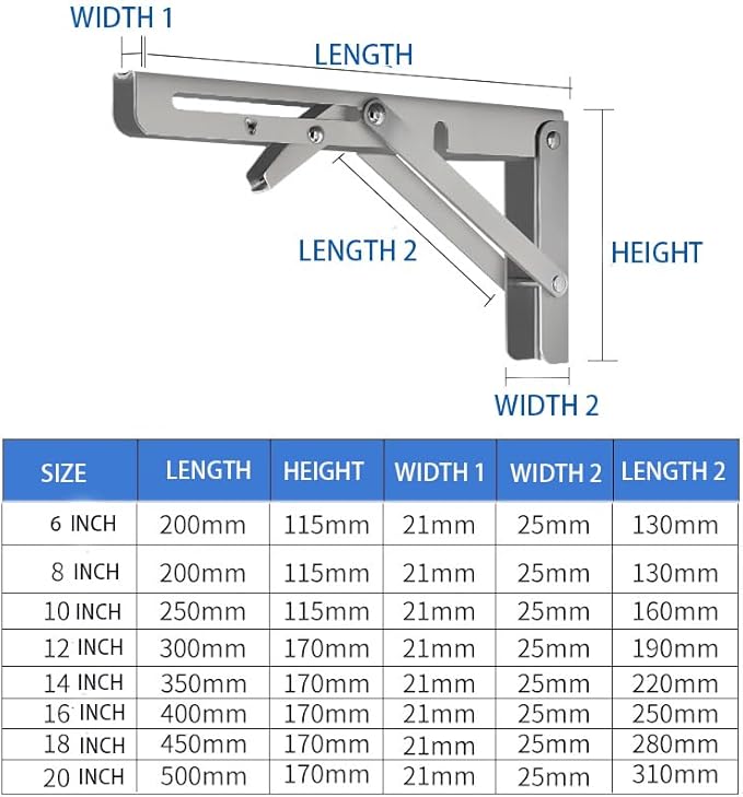 Stainless Folding Shelf Brackets - Heavy Duty Stainless Steel Collapsible Shelf Bracket for Bench Table, Space Saving DIY Bracket, Max Load: 550lb (6 INCH-2PCS)