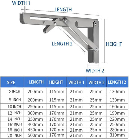 Stainless Folding Shelf Brackets - Heavy Duty Stainless Steel Collapsible Shelf Bracket for Bench Table, Space Saving DIY Bracket, Max Load: 550lb (6 INCH-2PCS)
