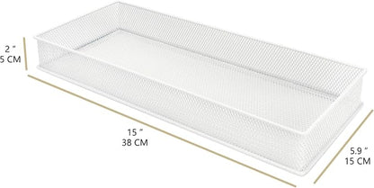 Annova Mesh Stackable Drawer Cabinet and Shelf Organizer Bins Storage Basket School Office Supply Holder Tray- Set of 2 (White, 6x15x2 Inch)