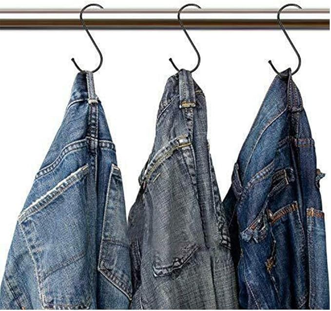 5 inch Extra Large S Hooks for Hanging, 6 Pack Heavy Duty Black S Hooks for Closet,Jeans Plants Jewelry Kitchen Pot Pan Cups Towels Hats