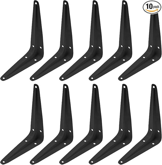 10 Pcs Shelf Brackets, 5 x 6 Inch Black Heavy Duty Metal Wall Corner Angle Shelving for Wall Hanging Shelves with Wall Anchors and Screws(Black)