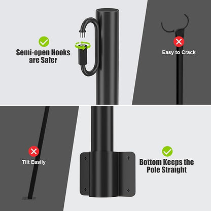 Suchtale 8 Pack 1.3 FT String Light Poles, Suspension Outdoor Fence Post Lights with Clip and Bracket, Outside String Lights Hanging, Wall Mounting Stand for Patio Garden Backyard Wedding Party, Black