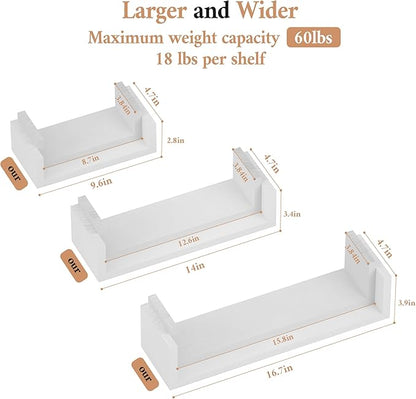 SRIWATANA Floating Shelves Wall Mounted, Solid Wood Wall Shelves, White